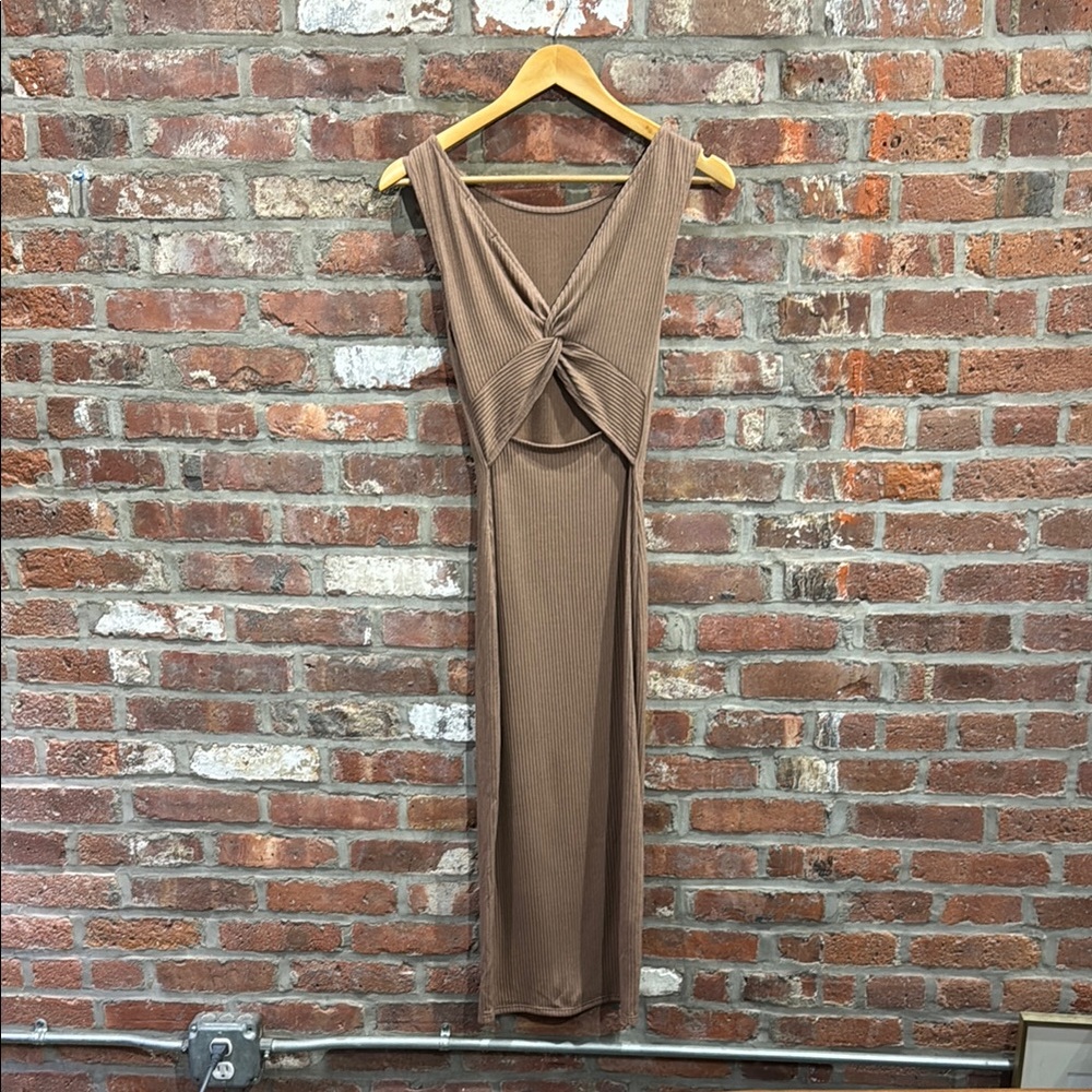 Brown Sleeveless Cut Out Dress with Top Knot